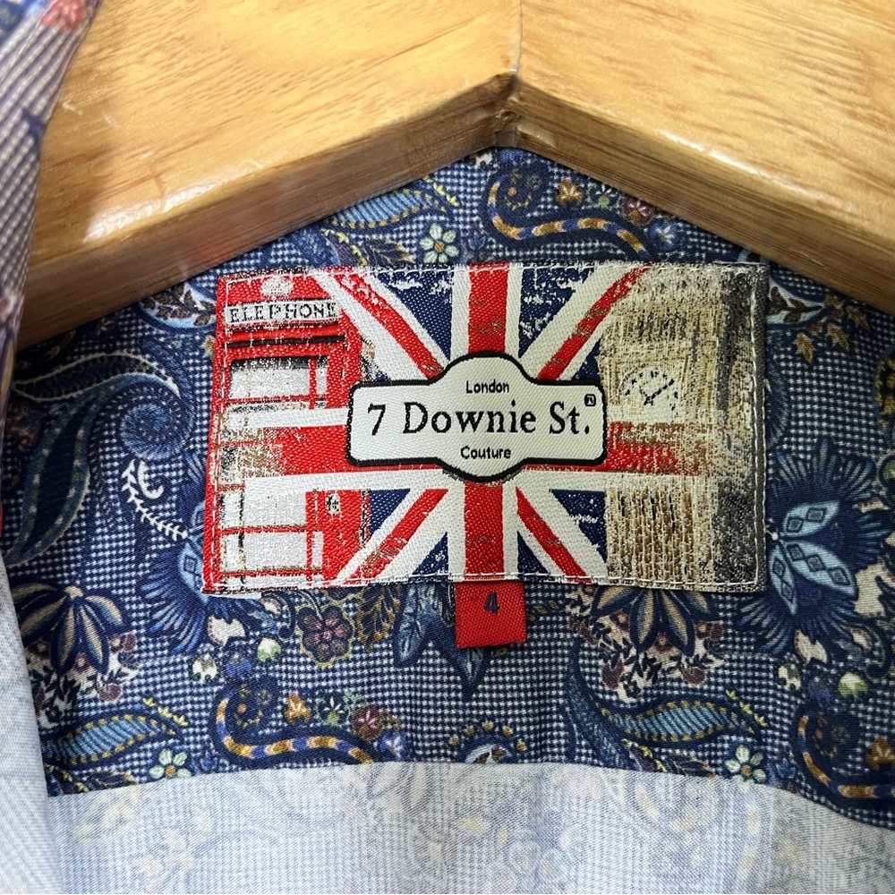 7 Downie St. Men Blue‎ Floral Paisley Dress Shirt Size Large Canadian Designer - Picture 2 of 10